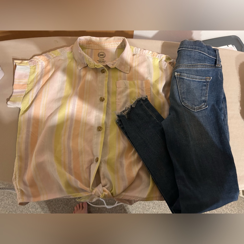 Striped Button-Up Tie-Front Shirt